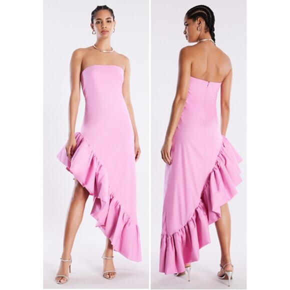 NWT BCBGMaxAzria Alba Strapless Asymmetric Hi-Low Dress Fuchsia Pink Women's 2 - Picture 1 of 6